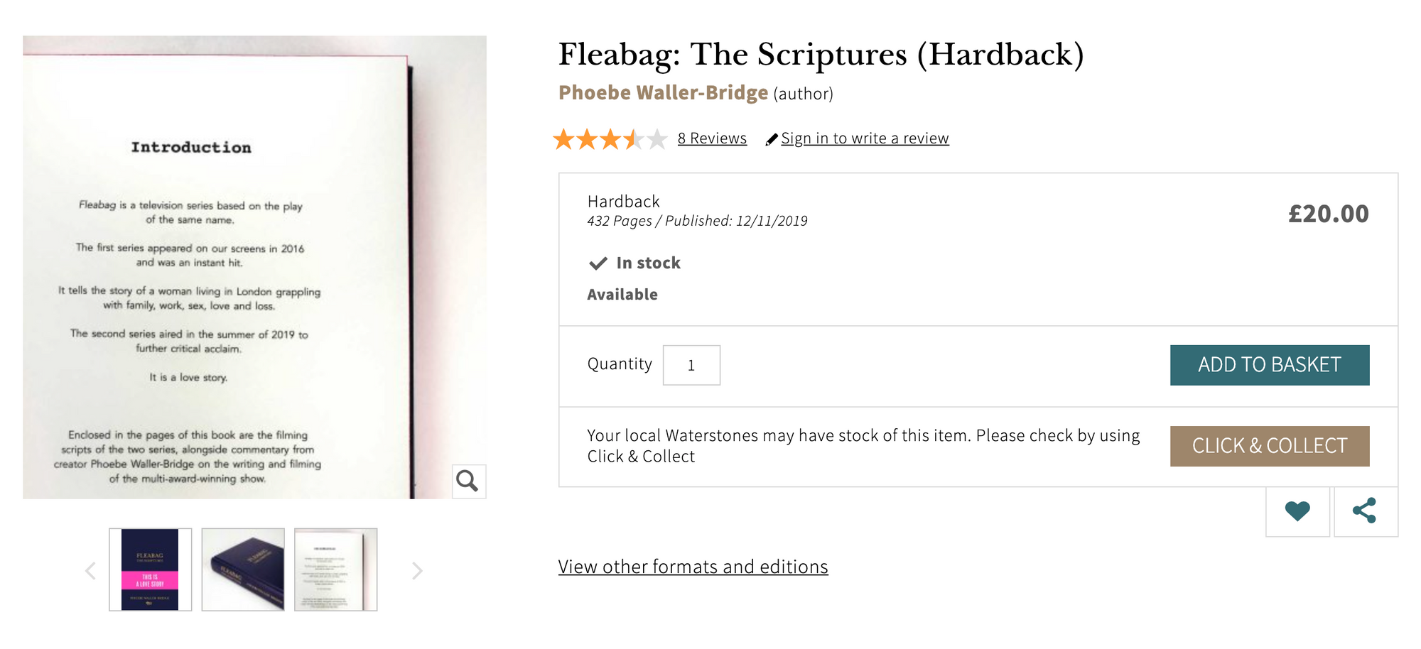 A screencap of the Waterstones.com listing for Fleabag: The Scriptures