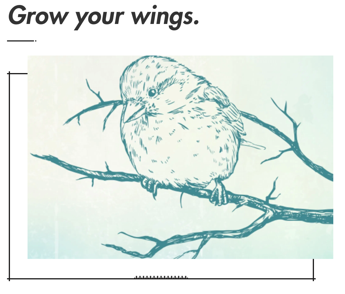 A line drawing in light blue on a plain background sketching a solo sparrow perched on a thin whispy branch.