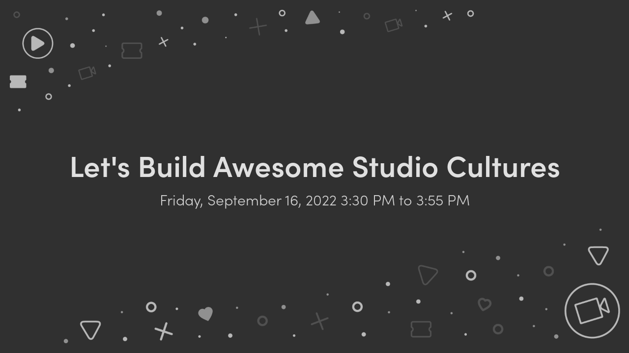 'Let's Build Awesome Studio Cultures' title written in a light grey on a charcoal background